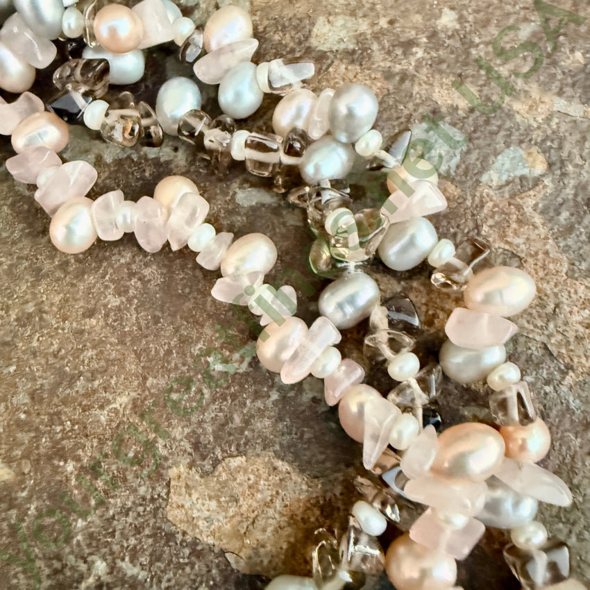 Triple Strand Pearl & Quartz Necklace necklace