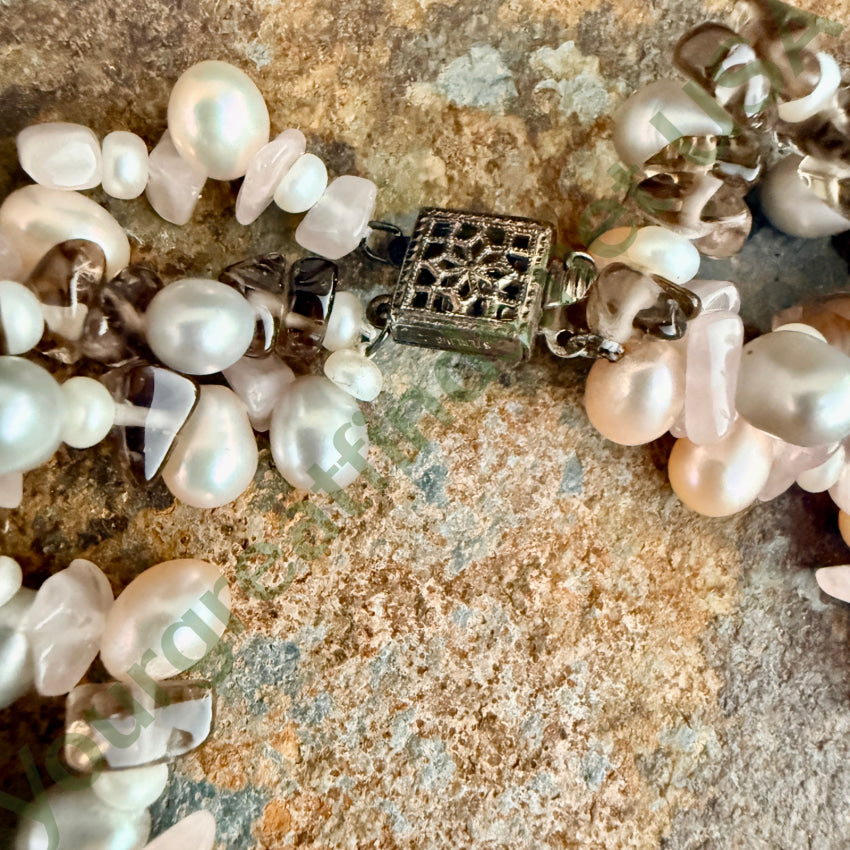 Triple Strand Pearl & Quartz Necklace necklace