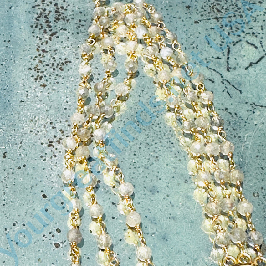 Triple Strand Rainbow Moonstone Beaded Necklace Gold On Sterling Apparel & Accessories