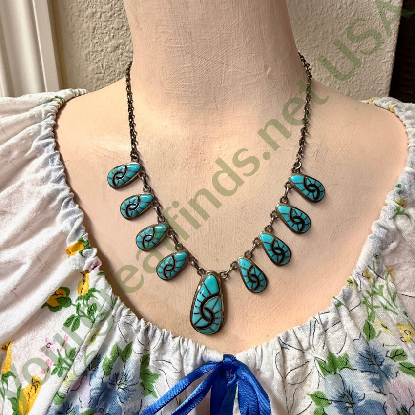 Turquoise Channel Inlay Necklace Sterling Silver Navajo Marcella James necklace