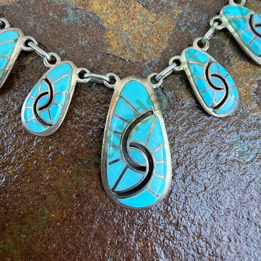 Turquoise Channel Inlay Necklace Sterling Silver Navajo Marcella James necklace
