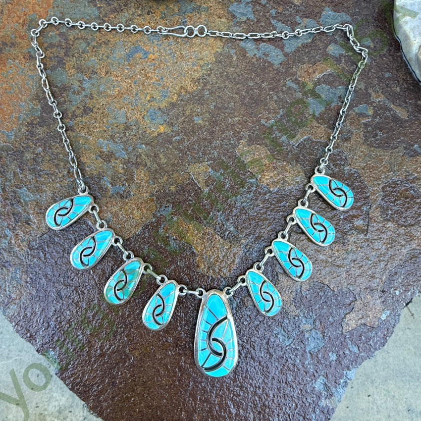 Turquoise Channel Inlay Necklace Sterling Silver Navajo Marcella James necklace