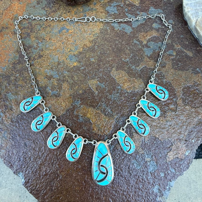 Turquoise Channel Inlay Necklace Sterling Silver Navajo Marcella James necklace