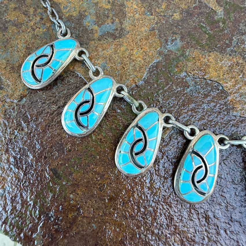 Turquoise Channel Inlay Necklace Sterling Silver Navajo Marcella James necklace
