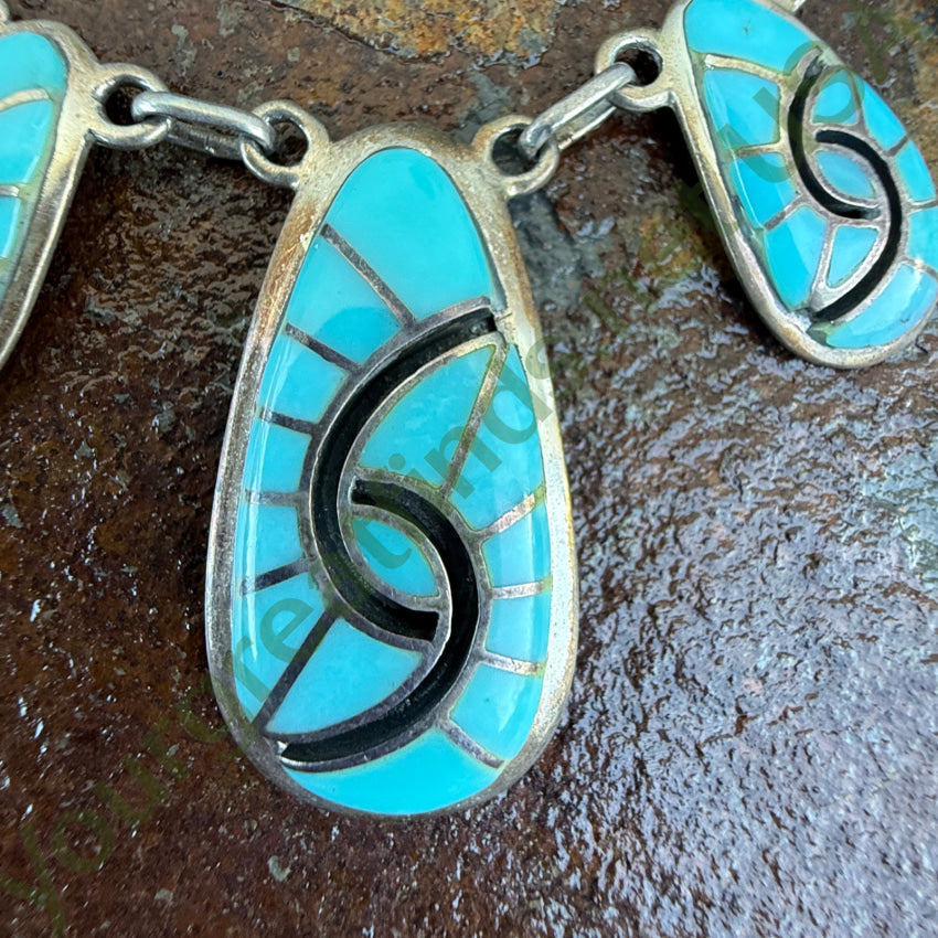 Turquoise Channel Inlay Necklace Sterling Silver Navajo Marcella James necklace