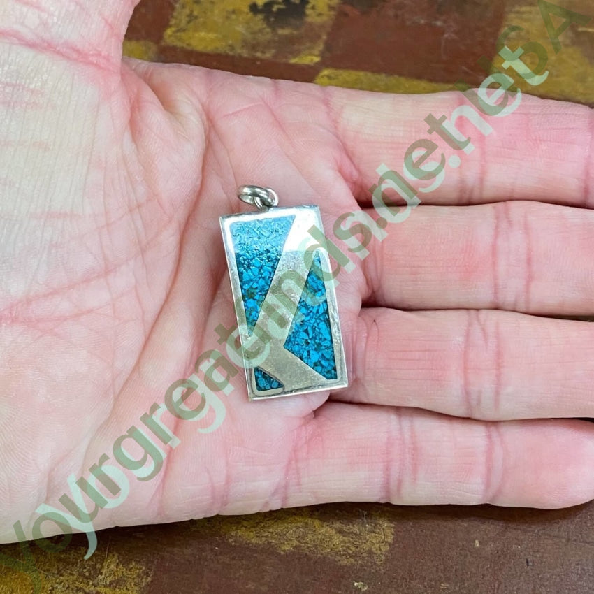 Turquoise Chip Mosaic Pendant in Sterling Silver Taxco, Mexico Vintage Yourgreatfinds