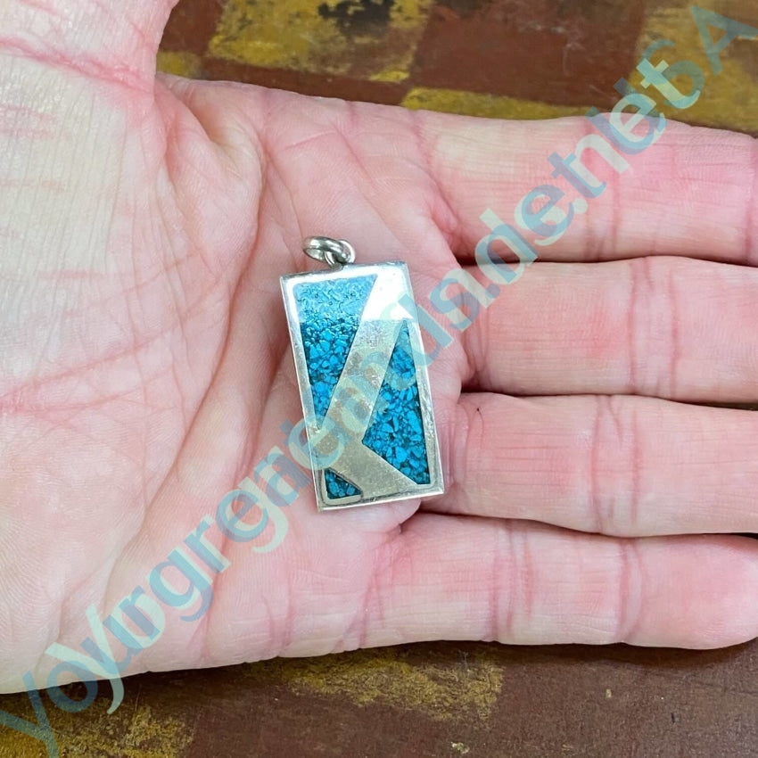 Turquoise Chip Mosaic Pendant in Sterling Silver Taxco, Mexico Vintage Yourgreatfinds