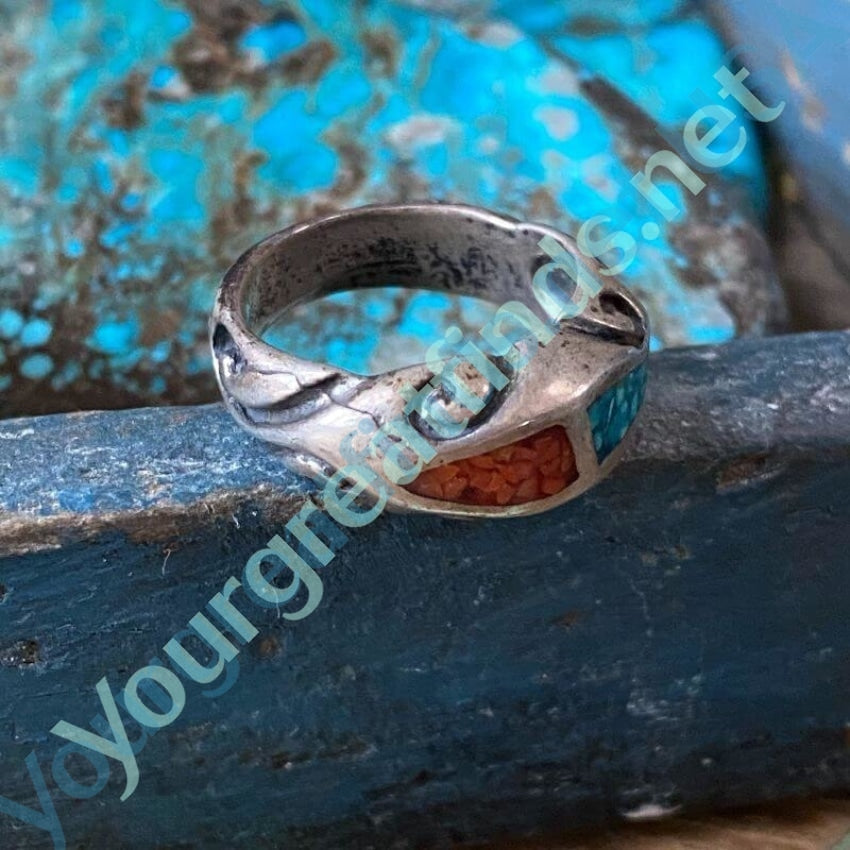 TUrquoise Chip Mosaic Ring in Sterling Silver Size 5 Yourgreatfinds