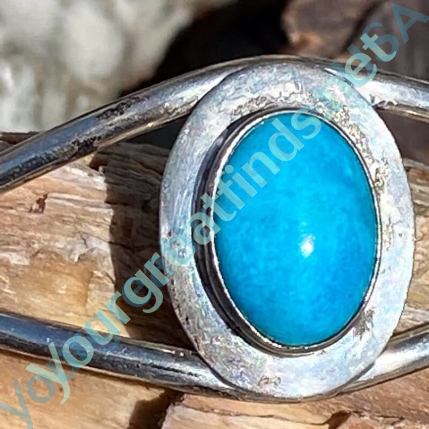 Turquoise Cuff Bracelet in Sterling Silver Signed Navajo Yourgreatfinds