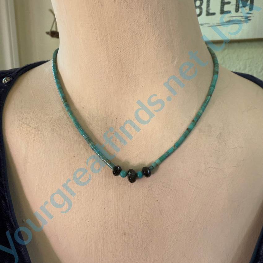 Turquoise Heishi Bead Necklace Jet Glass Necklace