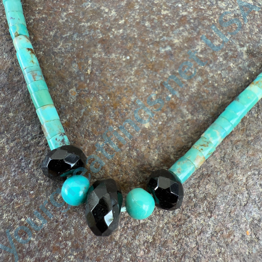 Turquoise Heishi Bead Necklace Jet Glass Necklace