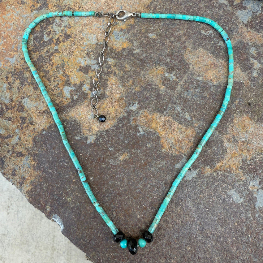 Turquoise Heishi Bead Necklace Jet Glass Necklace