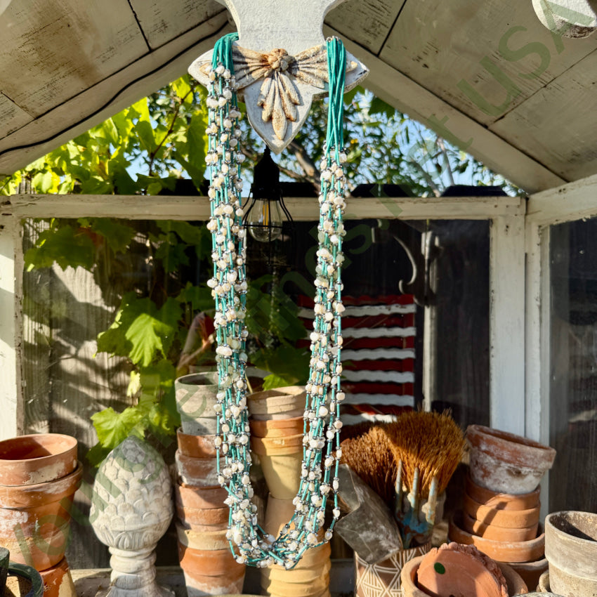 Turquoise Heishi Hematite & Pearl 13 Strand Necklace necklace