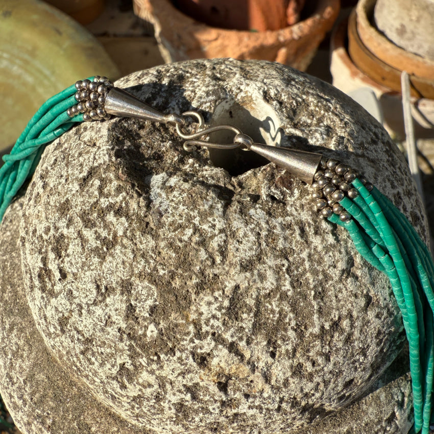 Turquoise Heishi Hematite & Pearl 13 Strand Necklace necklace