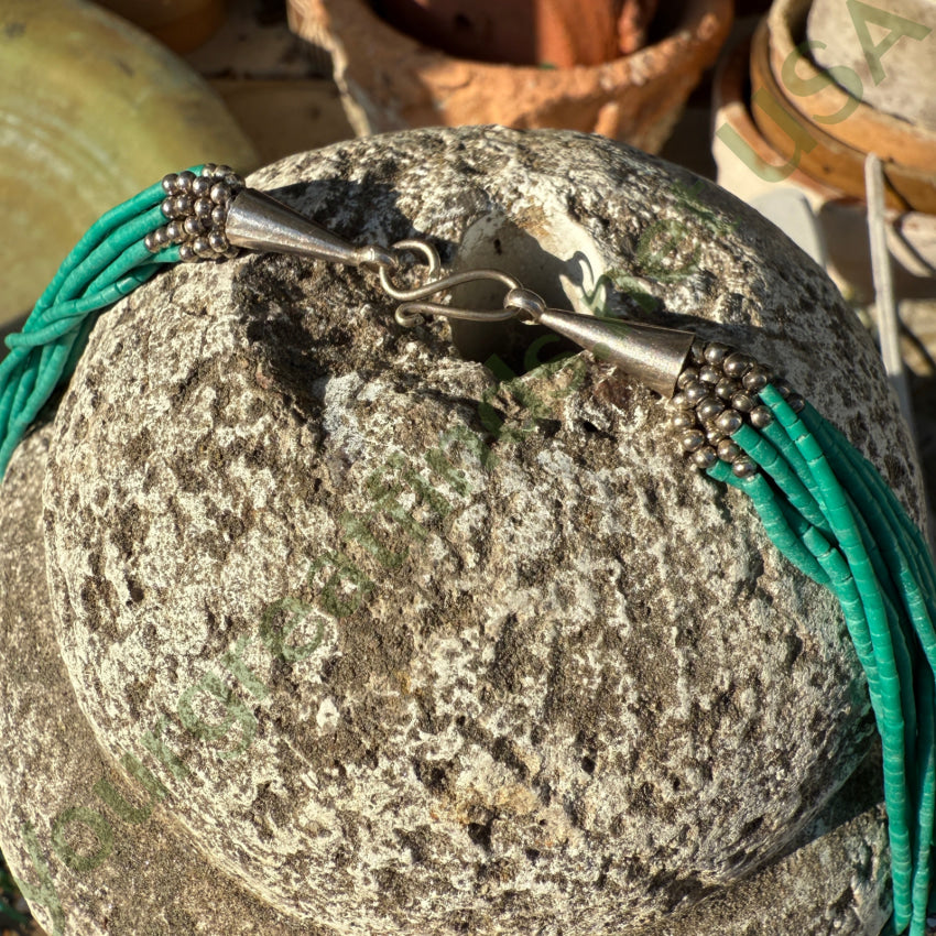 Turquoise Heishi Hematite & Pearl 13 Strand Necklace necklace