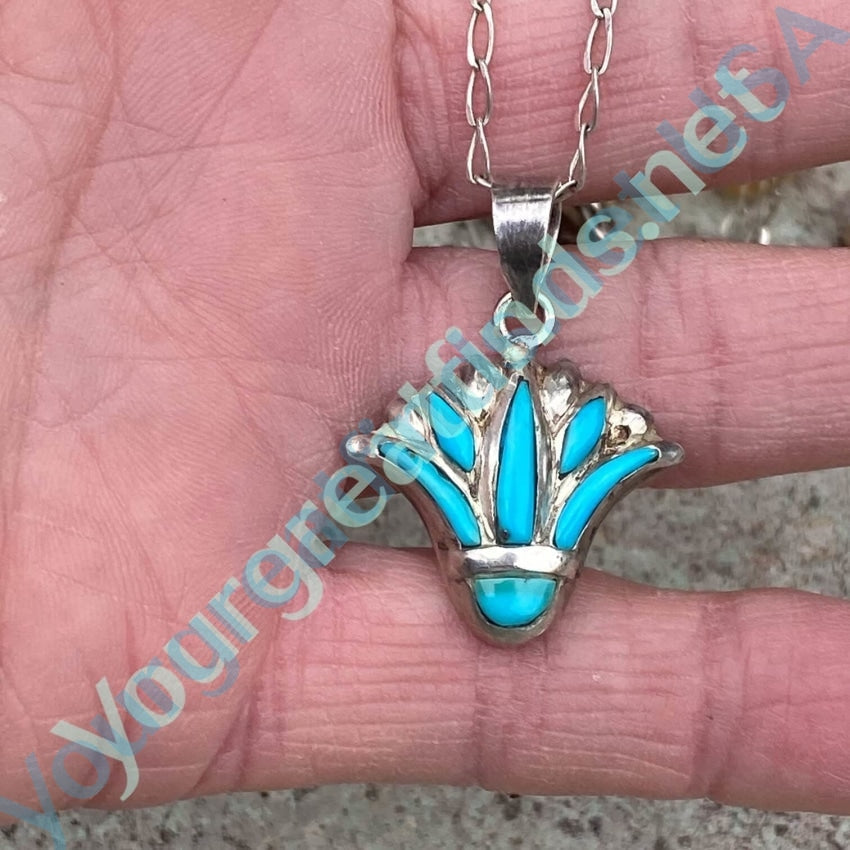 Turquoise Inlay Pendant and Chain Necklace in Sterling Silver Yourgreatfinds