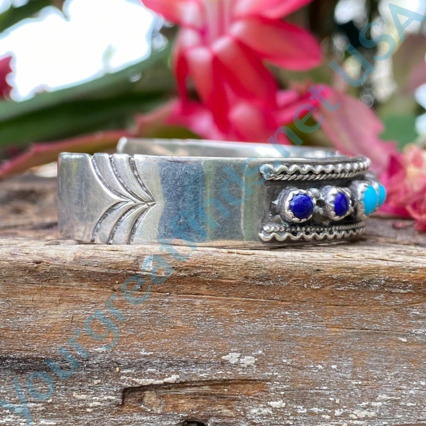 Turquoise Lapis Row Bracelet Sterling Silver Navajo Running Bear