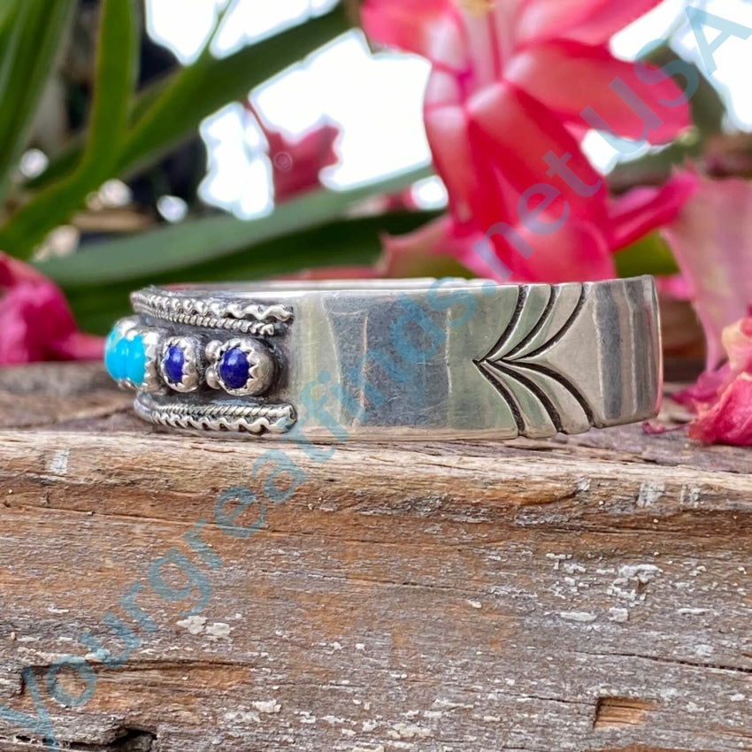 Turquoise Lapis Row Bracelet Sterling Silver Navajo Running Bear