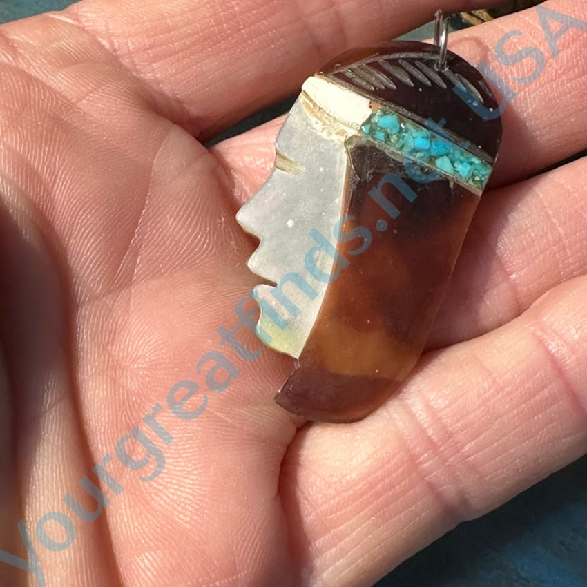 Turquoise Mosaic And Shell Native American Pendant Vintage