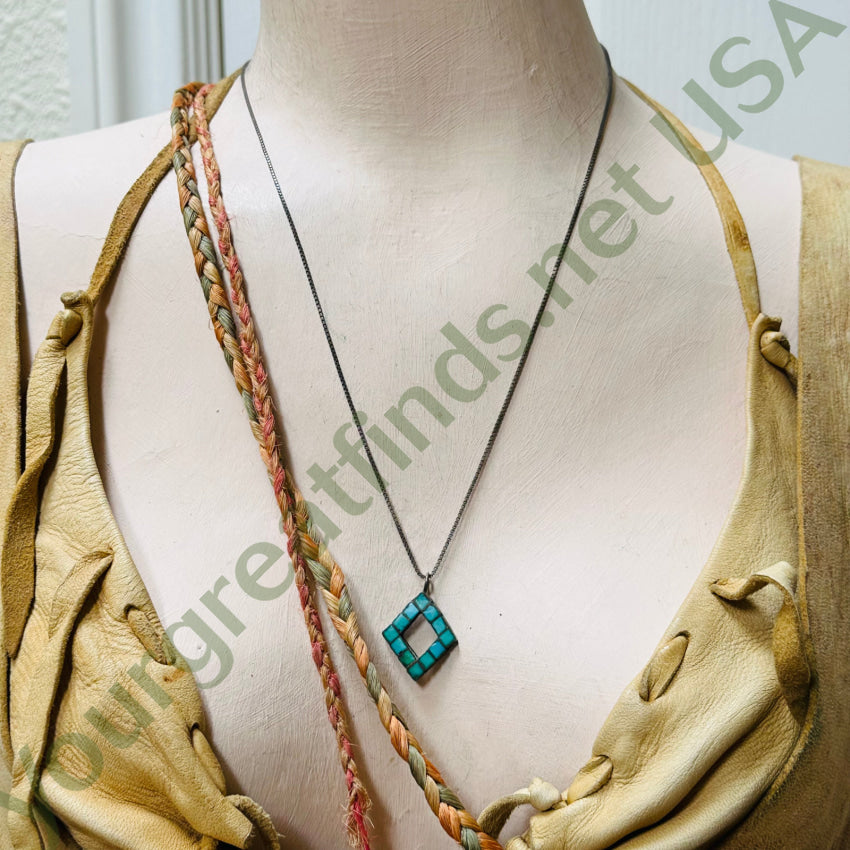 Turquoise Mosaic Sterling Silver Necklace Earring Set Navajo