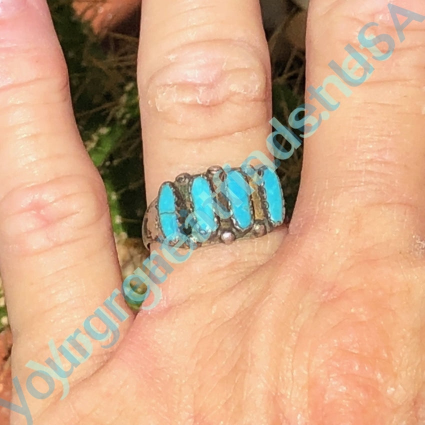 Turquoise Needlepoint Row Ring in Sterling Silver Size: 8 Yourgreatfinds