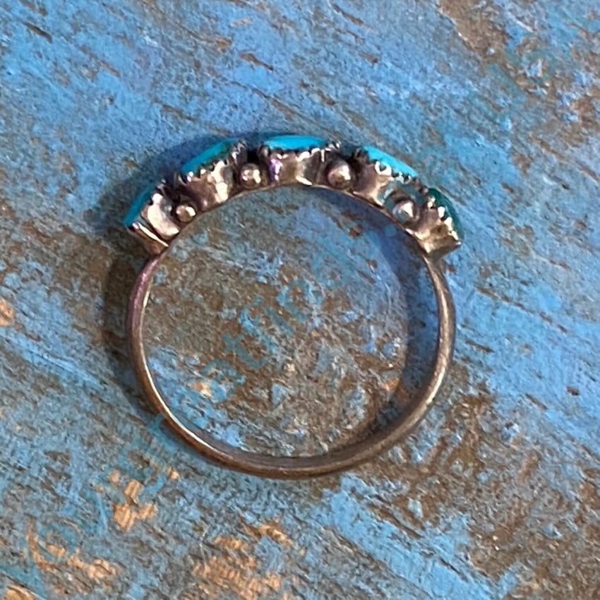 Turquoise Row Ring Sterling Silver Navajo Size 6