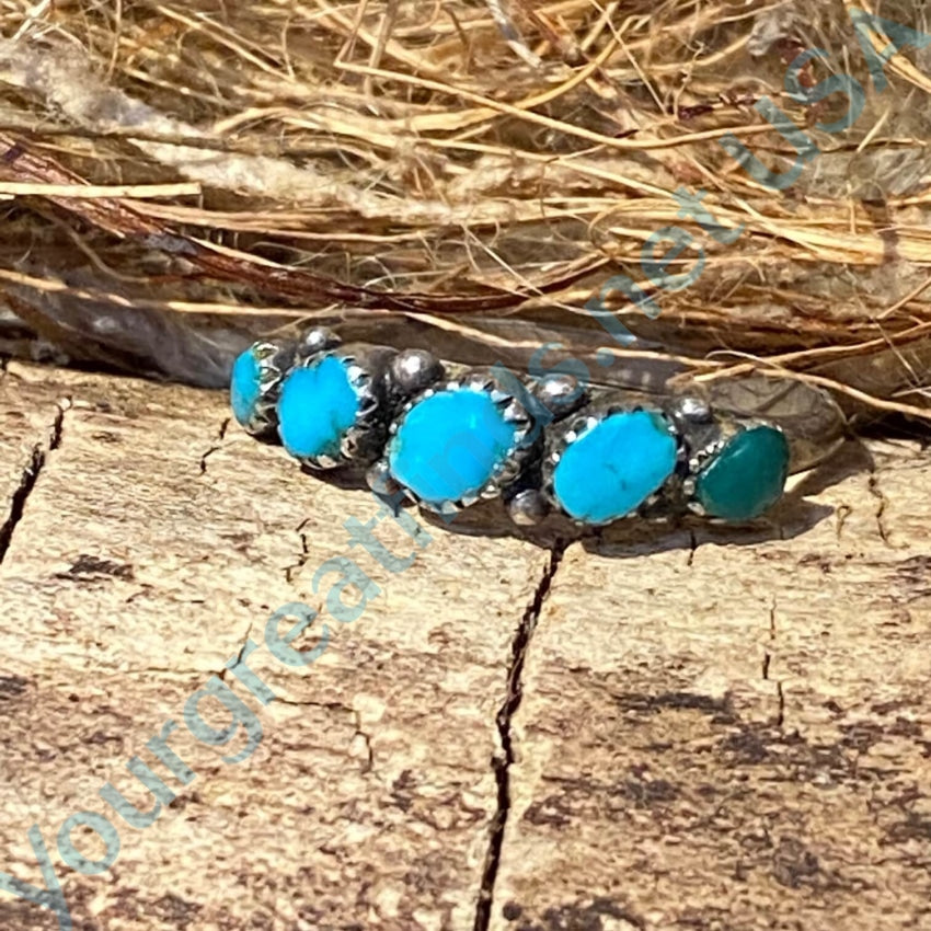 Turquoise Row Ring Sterling Silver Navajo Size 6