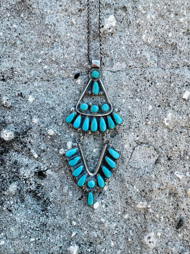 Turquoise & Sterling Silver Chandelier Necklace Bill Lou Laweka Zuni Necklace