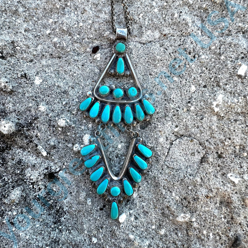 Turquoise & Sterling Silver Chandelier Necklace Bill Lou Laweka Zuni Necklace