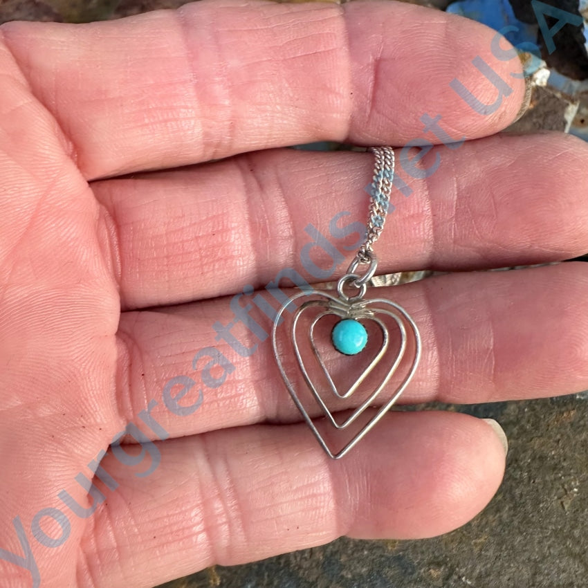 Turquoise &amp; Sterling Silver Triple Heart Necklace