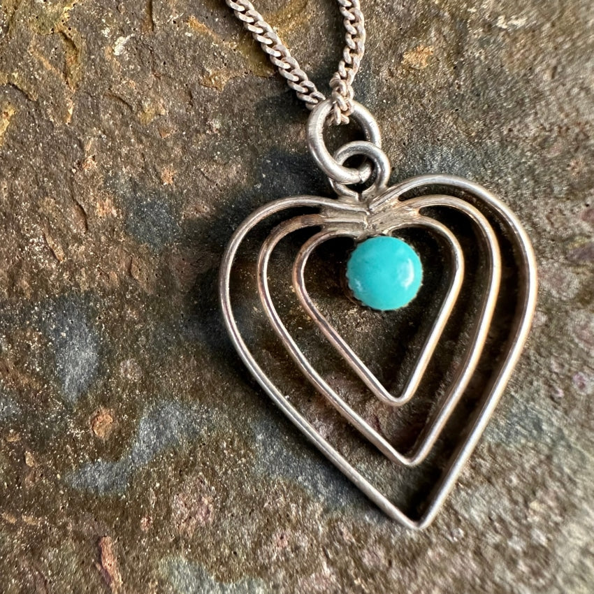 Turquoise & Sterling Silver Triple Heart Necklace