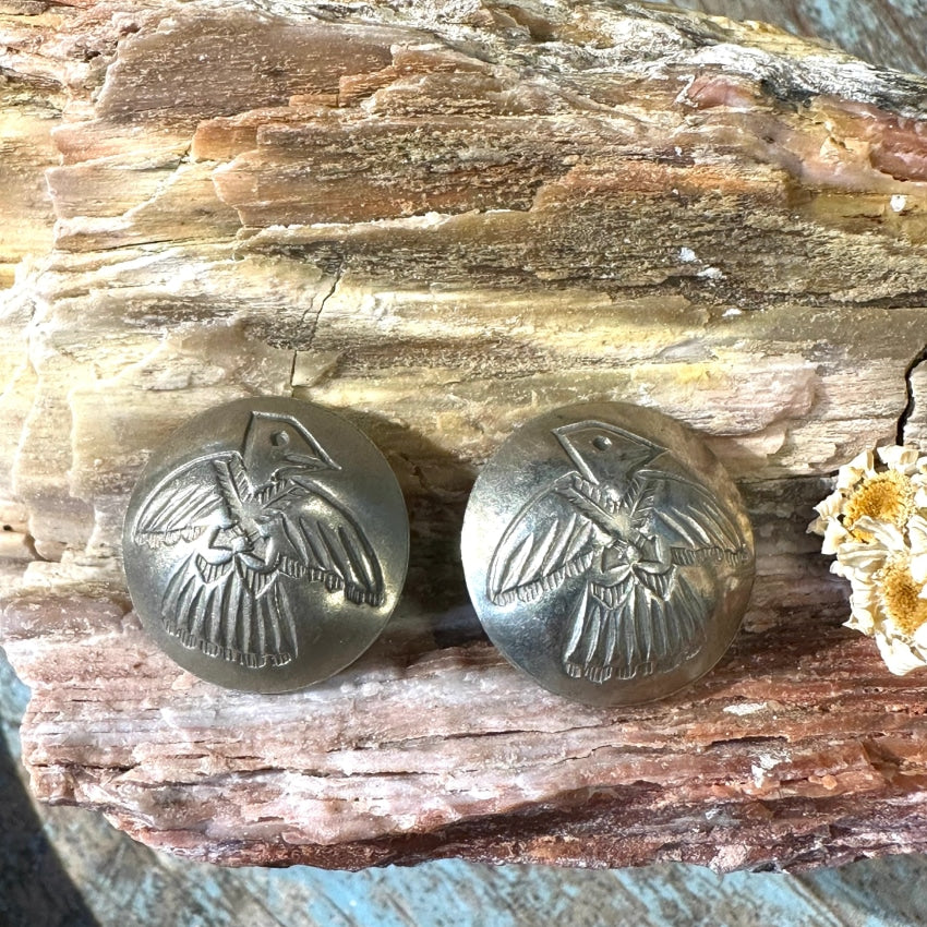 Two Vintage Silver Navajo Thunderbird Clothing Buttons