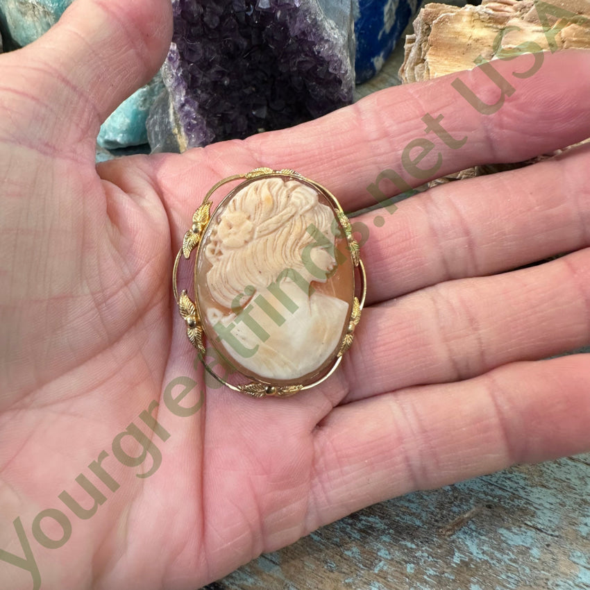 Van Dell 12K Yellow Gold Pendant Pin Shall Cameo