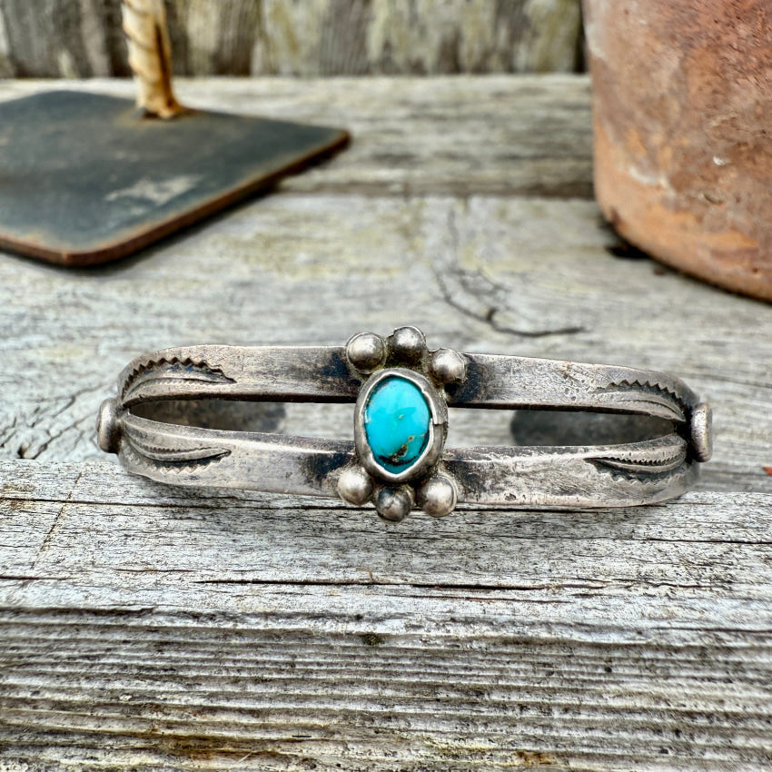 Very Early Navajo Sterling Silver & Turquoise Child’s Bracelet bracelet