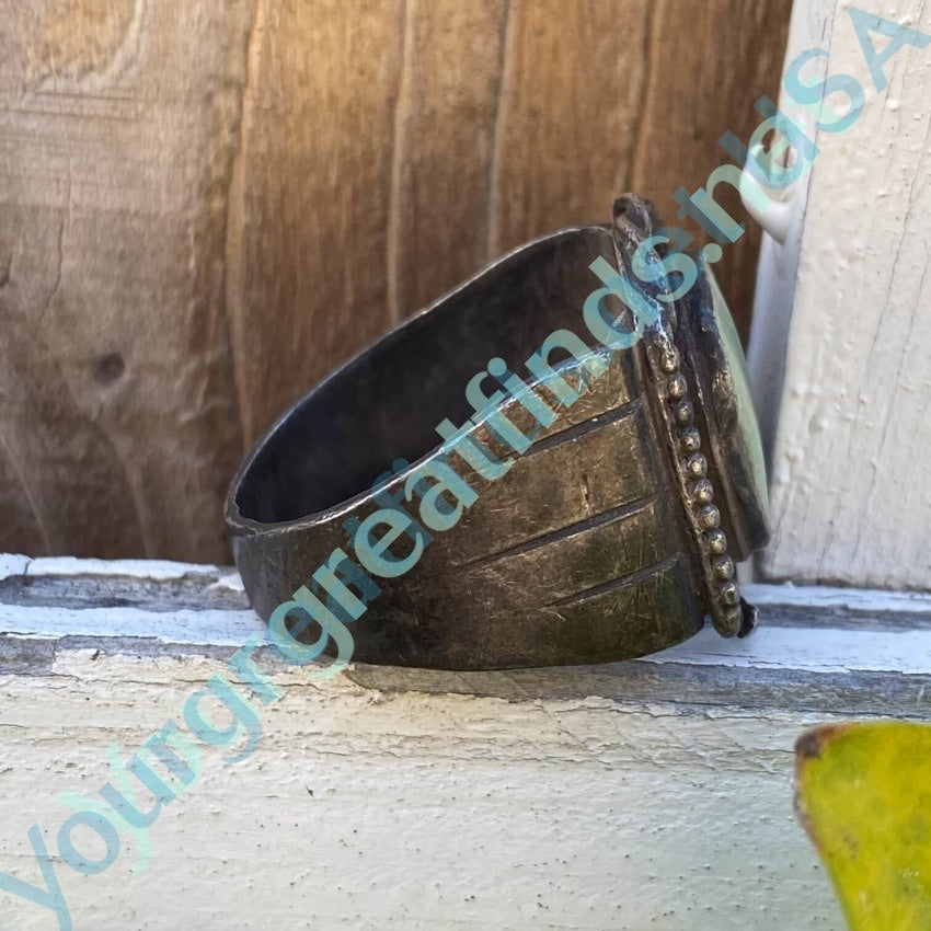 Very Early Rustic Navajo Ring in Sterling Silver with Green Turquoise Size 11 Yourgreatfinds