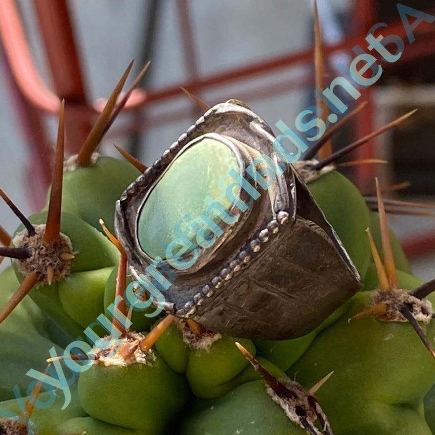 Very Early Rustic Navajo Ring in Sterling Silver with Green Turquoise Size 11 Yourgreatfinds