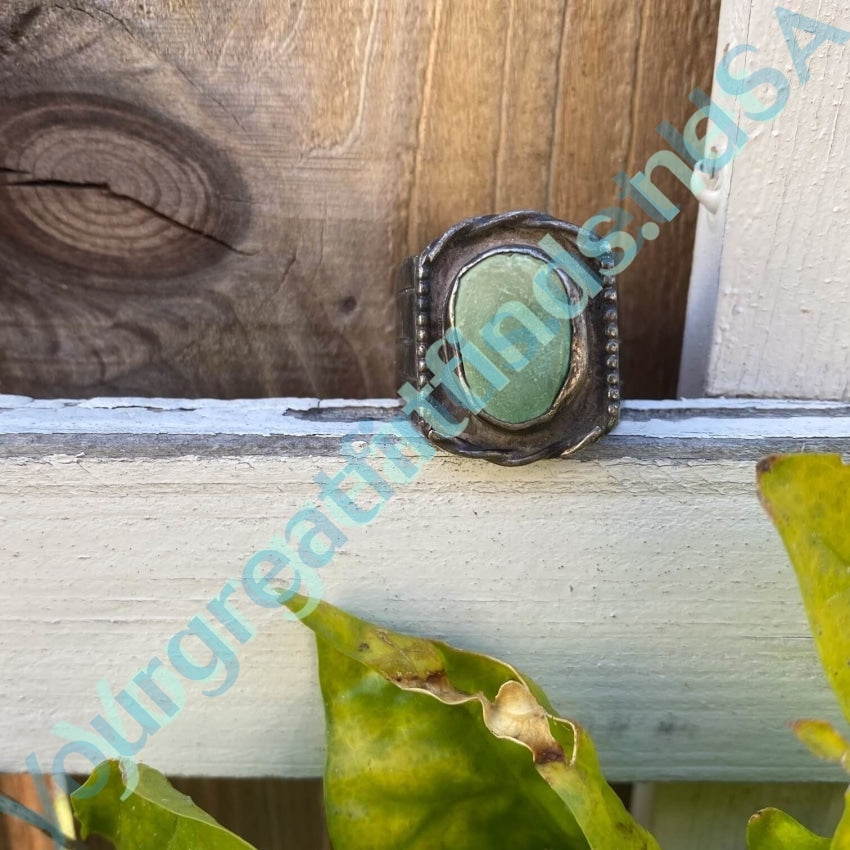 Very Early Rustic Navajo Ring in Sterling Silver with Green Turquoise Size 11 Yourgreatfinds