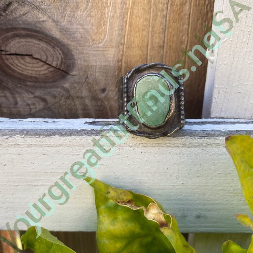 Very Early Rustic Navajo Ring in Sterling Silver with Green Turquoise Size 11 Yourgreatfinds