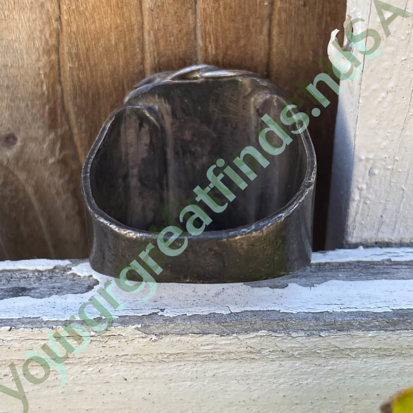Very Early Rustic Navajo Ring in Sterling Silver with Green Turquoise Size 11 Yourgreatfinds