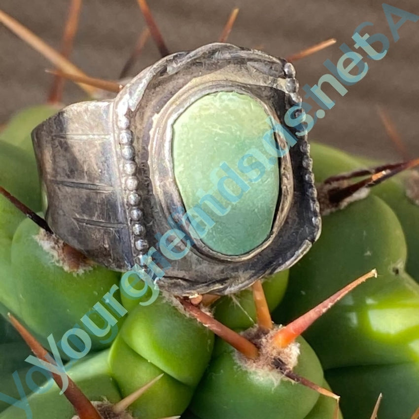 Very Early Rustic Navajo Ring in Sterling Silver with Green Turquoise Size 11 Yourgreatfinds