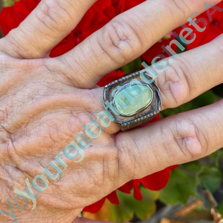 Very Early Rustic Navajo Ring in Sterling Silver with Green Turquoise Size 11 Yourgreatfinds