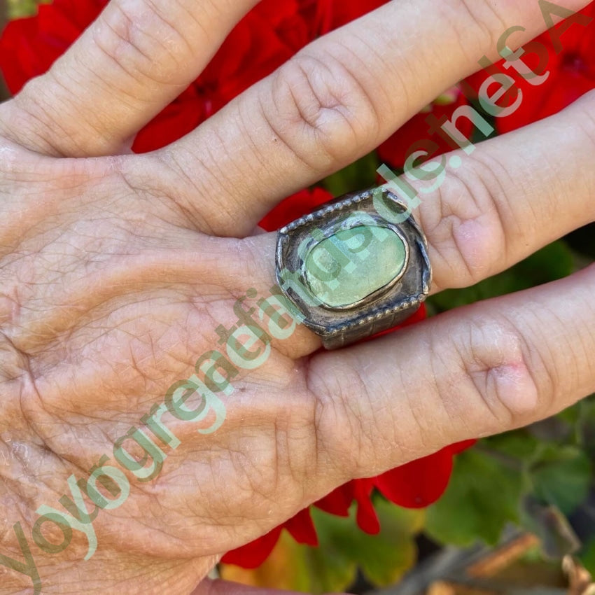 Very Early Rustic Navajo Ring in Sterling Silver with Green Turquoise Size 11 Yourgreatfinds