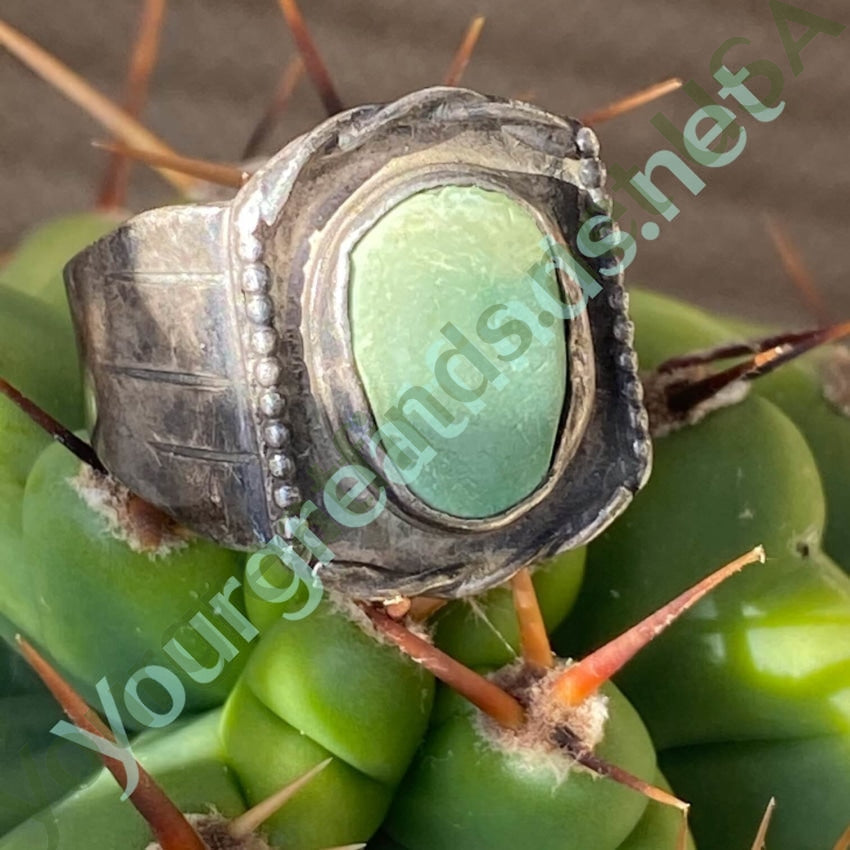 Very Early Rustic Navajo Ring in Sterling Silver with Green Turquoise Size 11 Yourgreatfinds