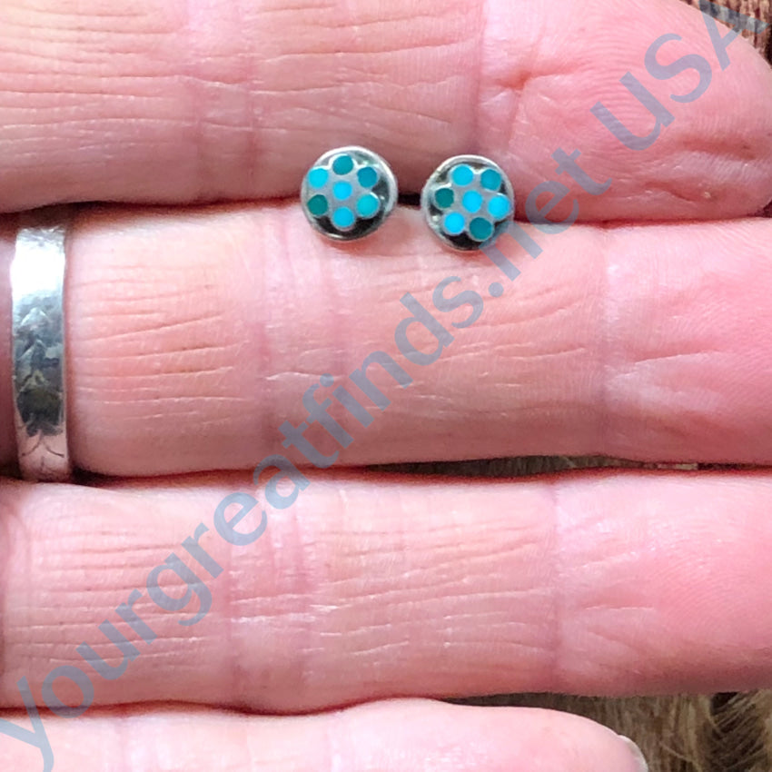 Very Rare Zuni Sterling Silver Dots Pierced Post Stud Earrings Earrings