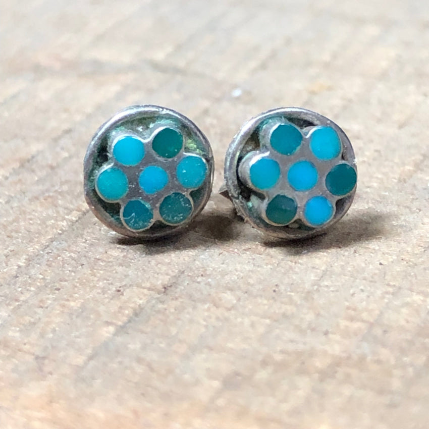 Very Rare Zuni Sterling Silver Dots Pierced Post Stud Earrings Earrings