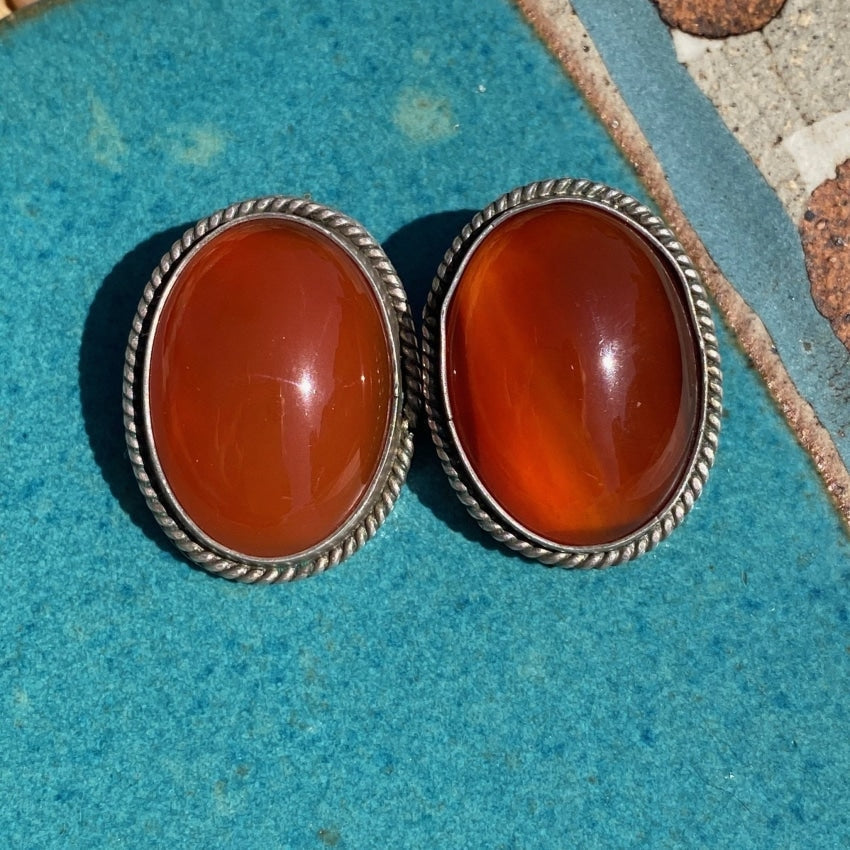 Vibrant Red Sardonyx Earrings in Sterling Silver Clip-on Yourgreatfinds