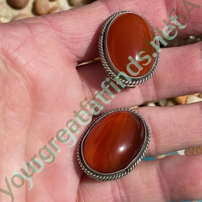 Vibrant Red Sardonyx Earrings in Sterling Silver Clip-on Yourgreatfinds