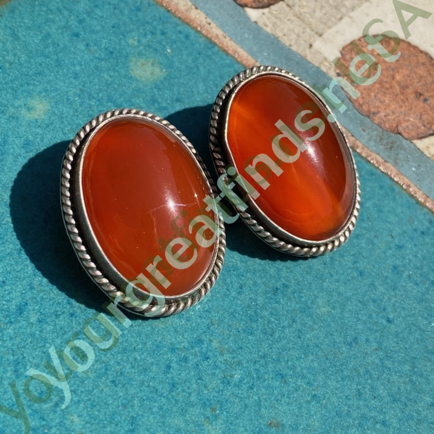 Vibrant Red Sardonyx Earrings in Sterling Silver Clip-on Yourgreatfinds