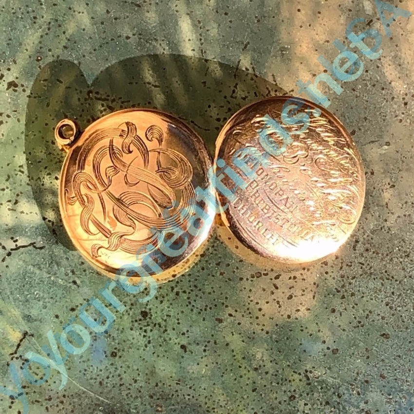 Victorian Engraved Locket 1/4 Gold Shell Pendant Antique Yourgreatfinds