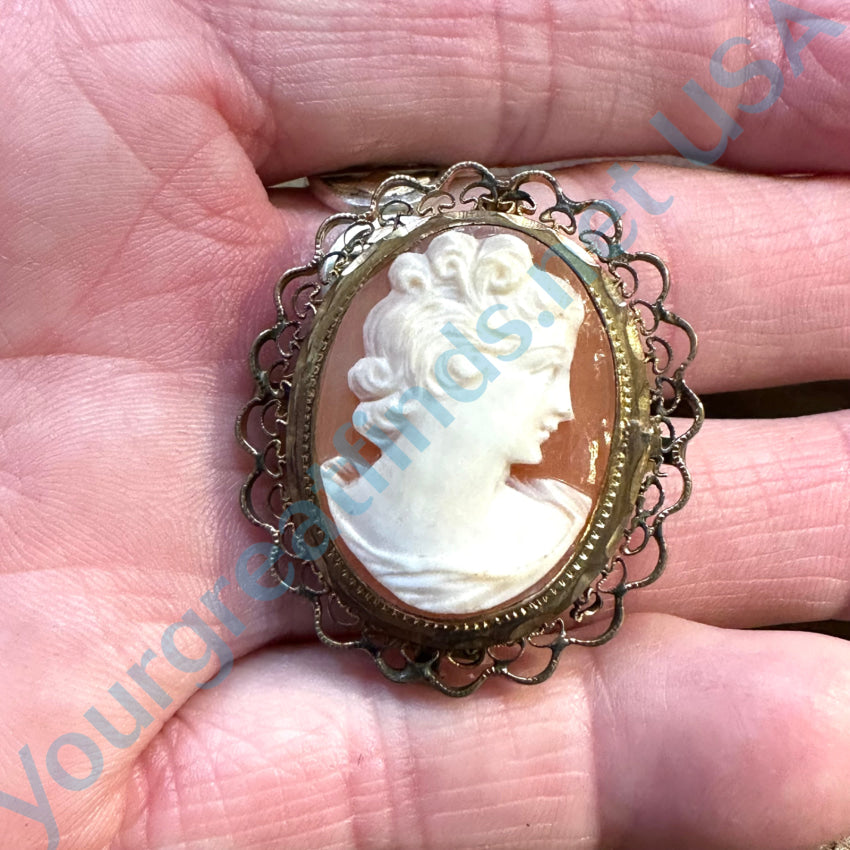 Vintage 1/20 12Kt Yellow Gold Carved Shell Cameo Pendant Pin
